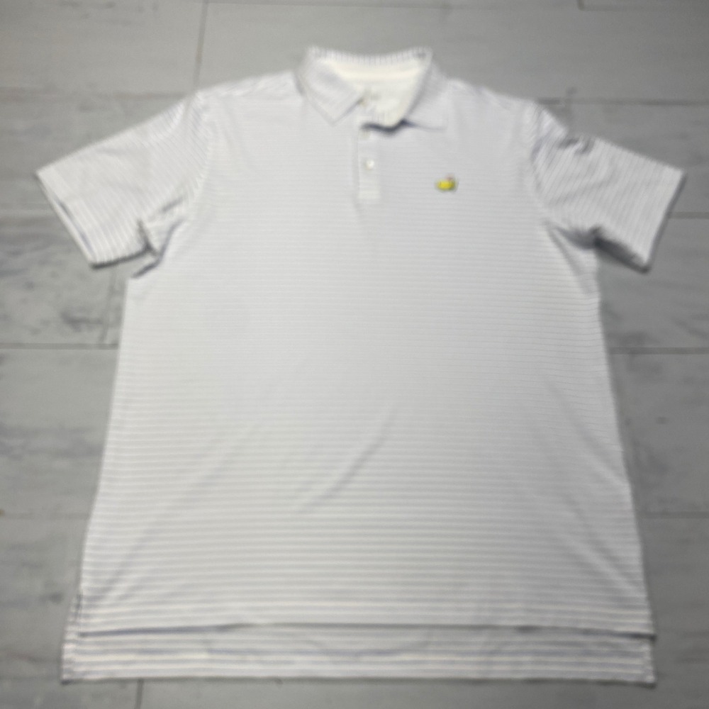 Masters Tech Golf Polo Mens Large White Blue Stripe Performance Shirt Augusta